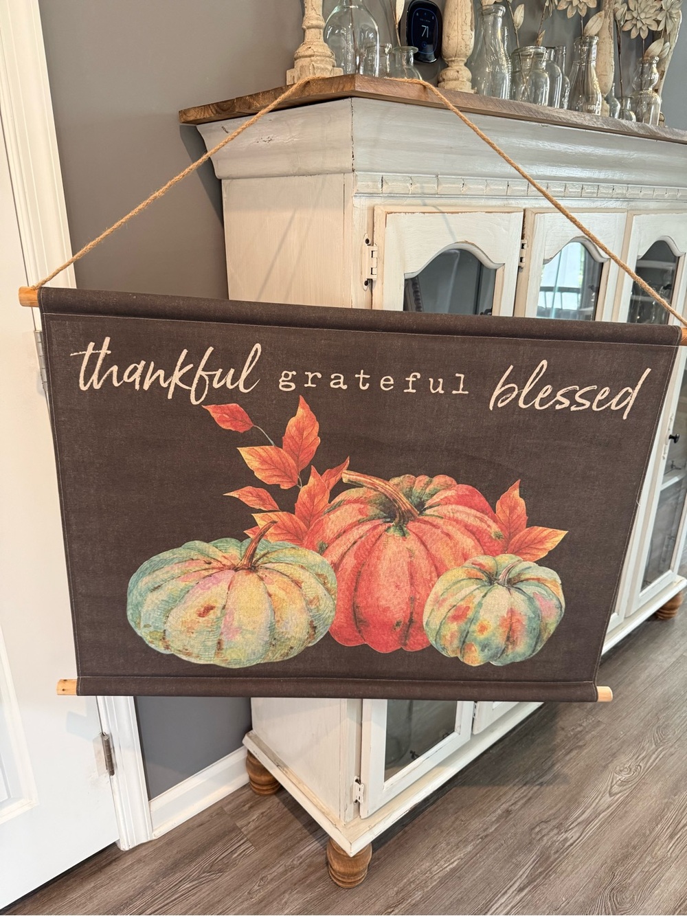 Thankful Grateful Blessed Fall Pumpkin Wall Tapestry